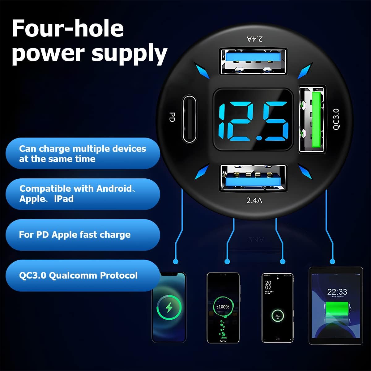 66w 4 Ports Usb Car Charger